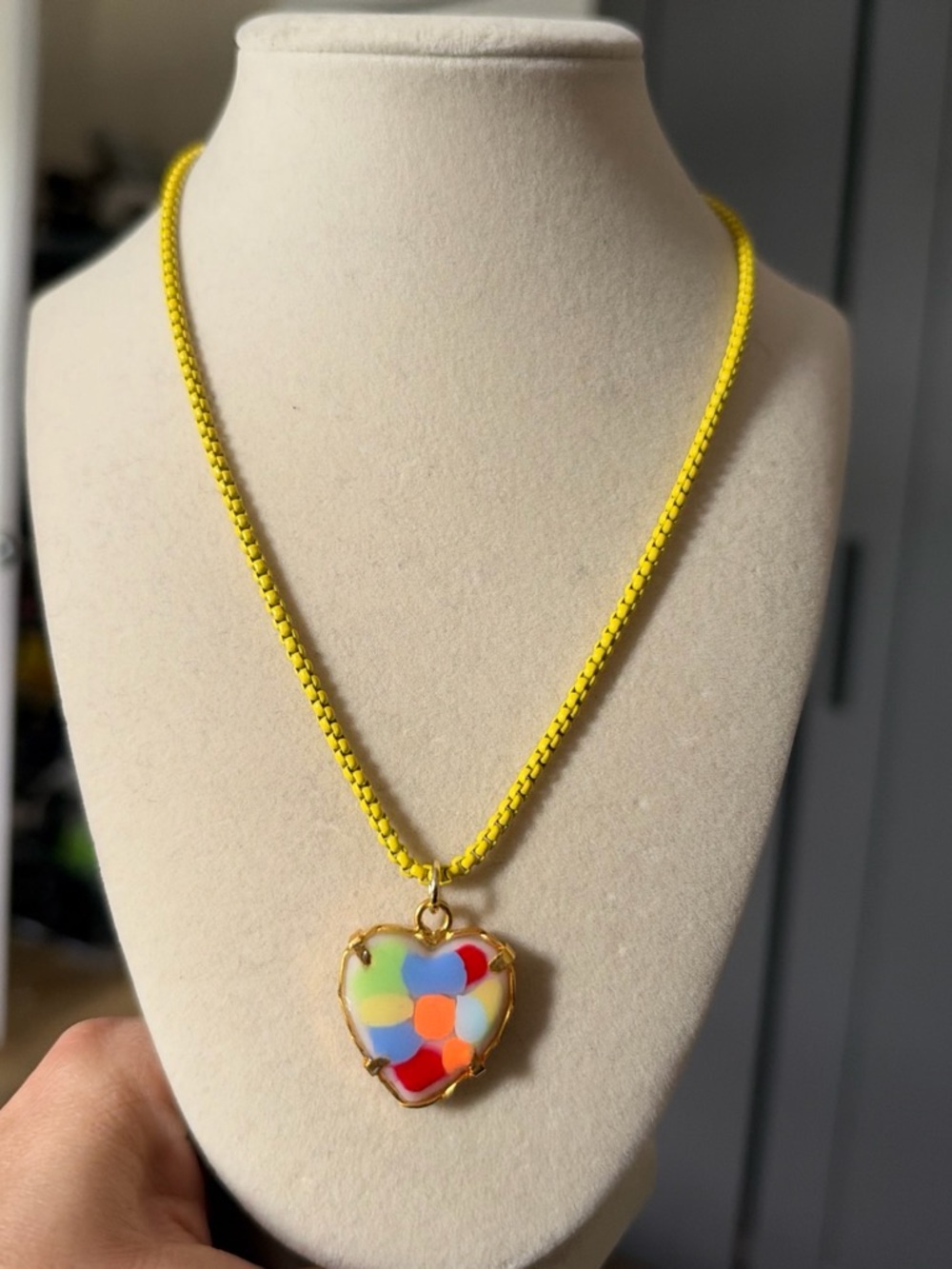 Heart Mosaic Pendant Necklace in Yellow - Unbranded